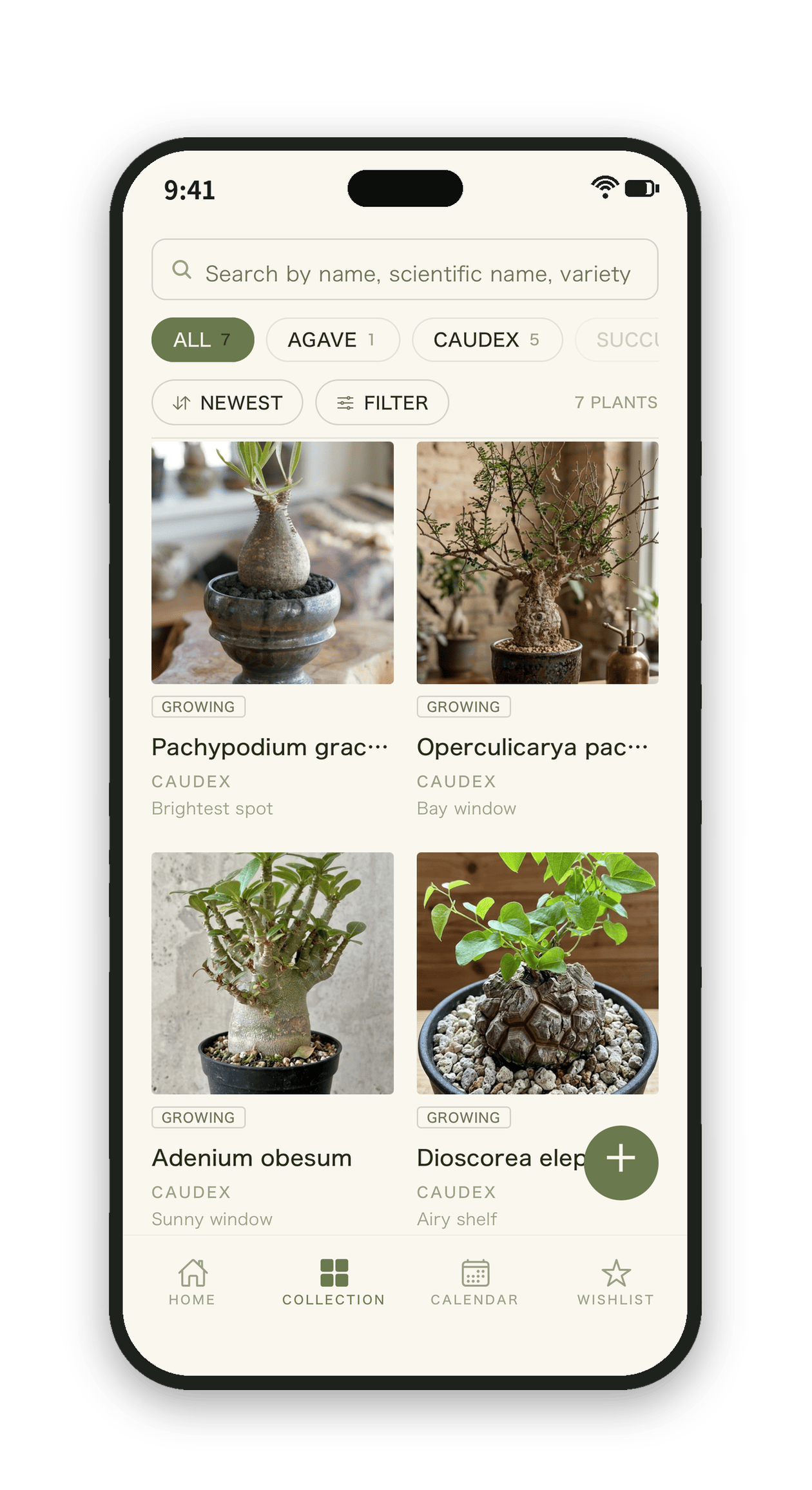 Plantory collection screen